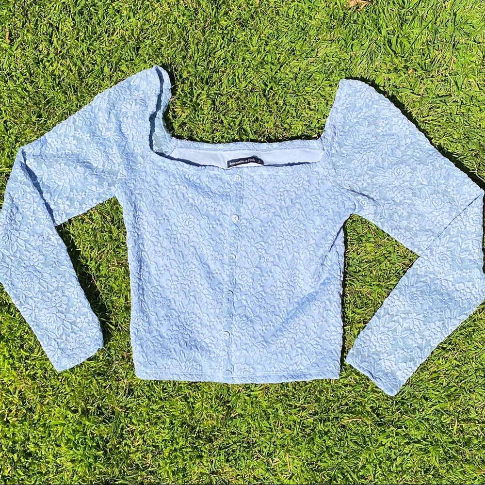 Abercrombie Light Blue Lace Crop Top Large